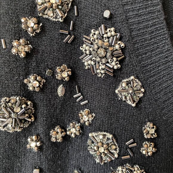 Elie Tahari Black Beaded Women M/L Cashmere Sweater Tunic HOLE Evening Elegant - Picture 4 of 9